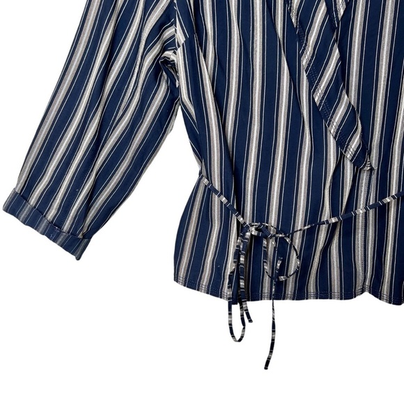 J. Crew Navy Striped Women’s Wrap Front Light Weight Jacket Sz 2x - Picture 5 of 10